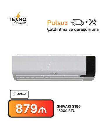 Kondisioner Shivaki, 50-60 kv. m, Split sistem, Pulsuz quraşdırılma