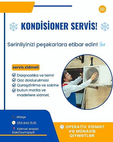 kondisioner qiyməti: Təmir, Split kondisionerlər, Frion vurulması, Zəmanətlə — 1