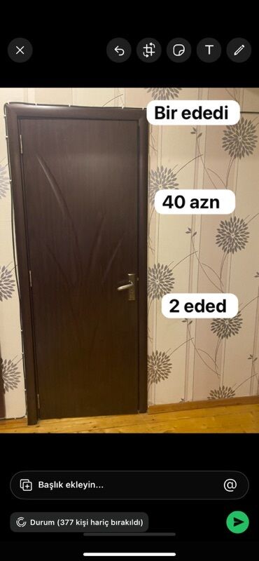 Фурнитура и комплектующие: 1 eded 40 manaten, cercive ile 80 smtek qapinin olcusu 70 sm unvan