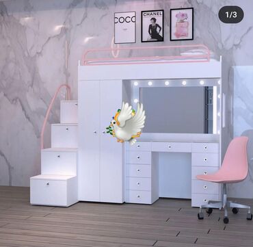 İkimərtəbəli uşaq çarpayıları: Uşaq və gənc otağı mebeli sifarişlə yığılır rəng seçimi var