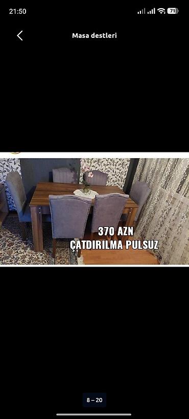 yeni stol: Qonaq otağı üçün, Yeni, Açılmayan, Dördbucaq masa, 6 stul — 1