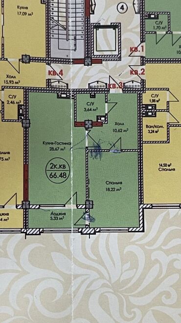 Продажа квартир: 2 комнаты, 66 м², Элитка, 7 этаж, ПСО (под самоотделку)
