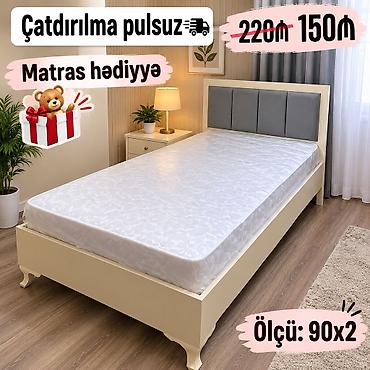 Yataq dəsti – 90x200 sm ölçü - Klassik krem rəngli karkas, möhkəm