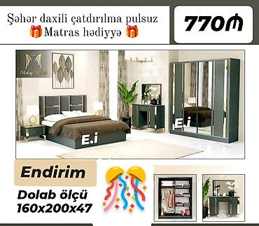 Yataq otağı dəstləri: Yataq mebel dəstləri 1) Dəst 1 – Ağ-qızılı dizayn - Tərkibi: 4 qapılı — 17