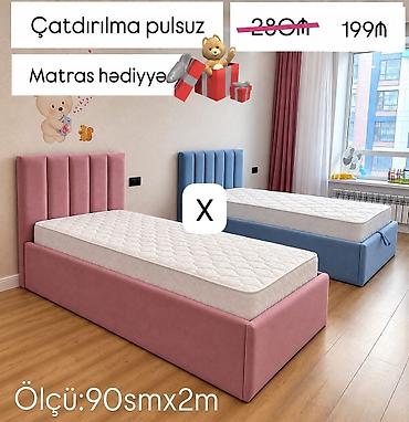 Uşaq/yeniyetmə otağı üçün yumşaq başlıqlı tək çarpayı - Ölçü: 90 sm x lalafo.az -da Uşaq/yeniyetmə otağı üçün yumşaq başlıqlı tək çarpayı - Ölçü: 90 sm x