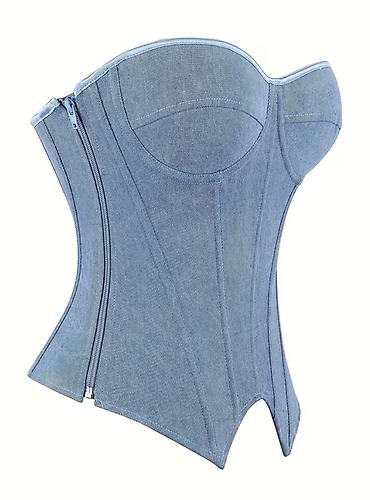 ev paltari: Denim korset top Yenidir. s-m razmer - Material: açıq mavi denim — 3