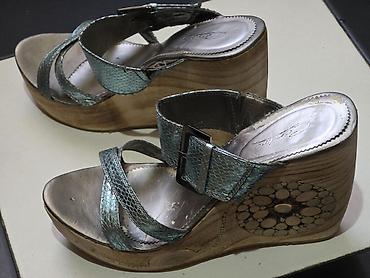 sendel: Qadın üçün platformalı sandal - Üst hissə: Metalik gümüş rəngdə, ilan — 4