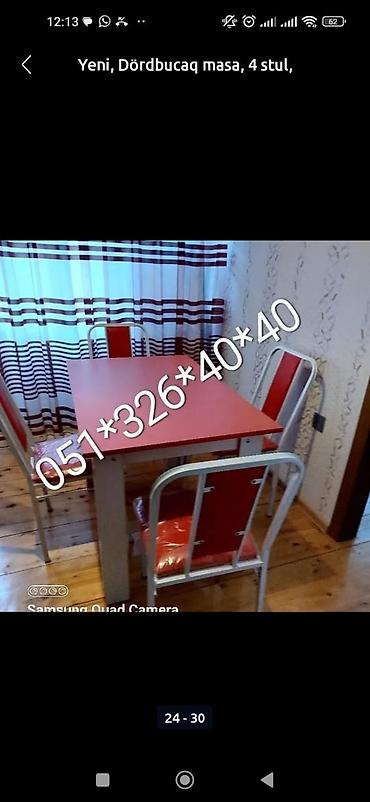 Masa və oturacaq dəstləri: Mətbəx üçün, Yeni, Dördbucaq masa, 4 stul — 18