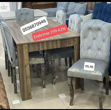 tek stolar: Mətbəx üçün, Yeni, Açılmayan, Dördbucaq masa, 6 stul — 6