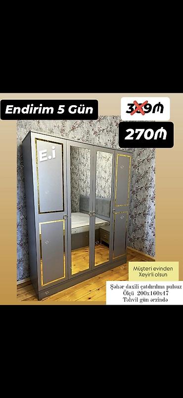 *4 qapılı dolab Endirim 270AZN💥* ▫️Rəng seçimi var ▫️Şəhər daxili