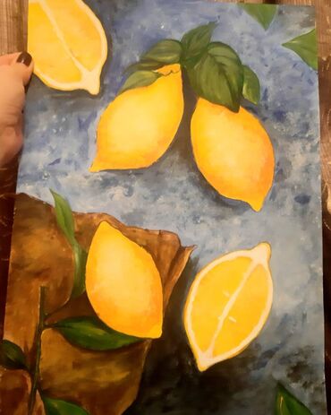 бумага для цветов: Продается картина - Лимоны. Бумага, акрил. Размер А3. Картина в