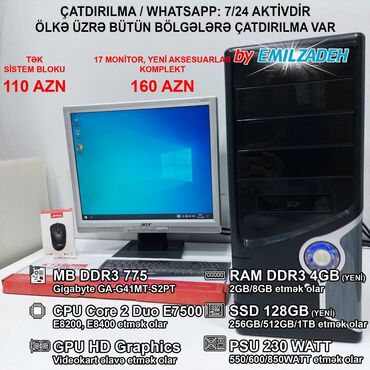 Operativ yaddaş (RAM): Masaüstü Kompüter "DDR3/Core 2 Duo E7500/4GB Ram/128GB SSD" Ofis üçün