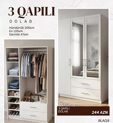 guzgu samdan: 3 qapılı dolab Ölçülər: - Hündürlük: 200 sm - En: 120 sm - Dərinlik — 1