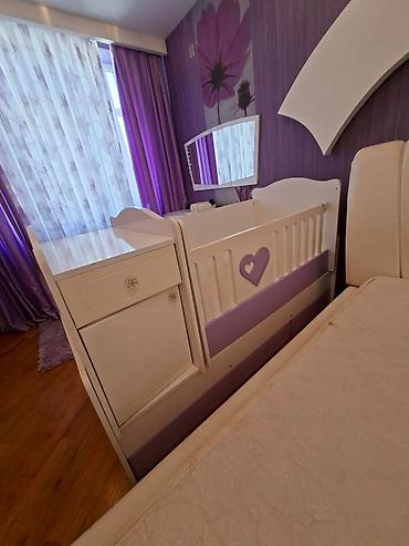 Beşiklər: Uşaq beşiyi və komodlu modul dəst - Rəng: ağ və bənövşəyi (dekorativ — 1