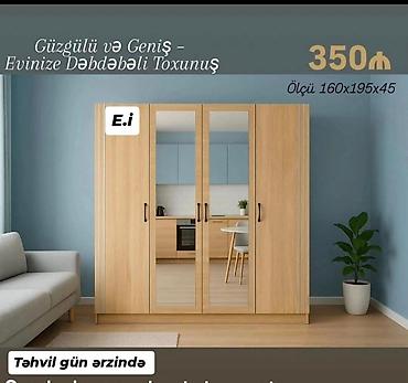 Geniş və güzgülü paltar dolabı - Material: açıq palıd tonlarında