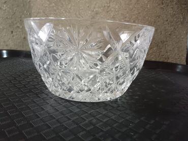 Konfet qabları: Kvars/şüşə kəsim naxışlı qab dəsti - 2 ədəd şəffaf kəsim naxışlı qab — 1