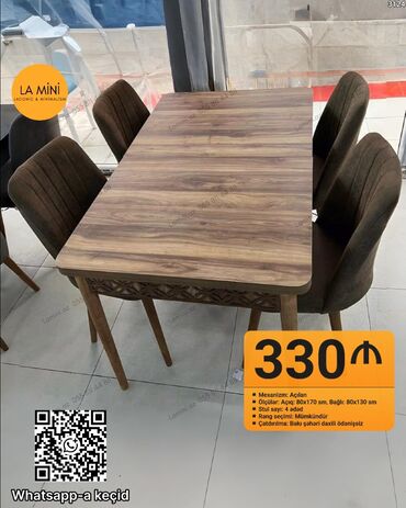 madeyra metbex stol stullari: Mətbəx üçün, Açılan, Dördbucaq masa, 4 stul