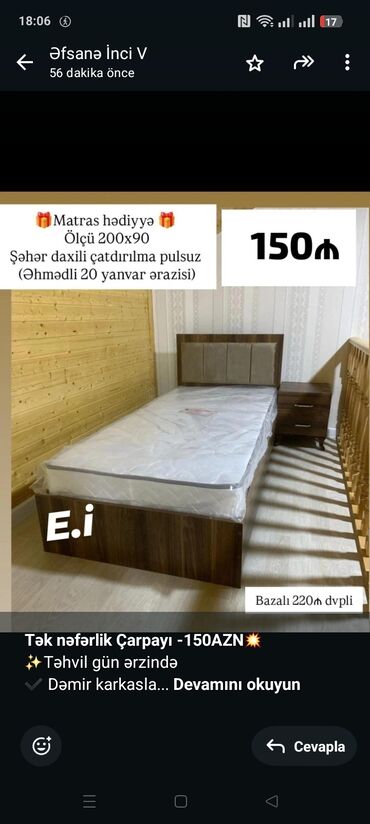 tek taxtlar: *Tək nəfərlik Çarpayı -150AZN💥* ✨Təhvil gün ərzində ✔️ Dəmir karkasla