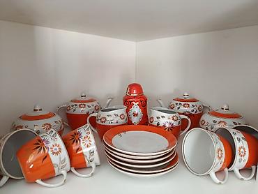 sud ceken: Çay dəsti, rəng - Narıncı, Farfor — 2