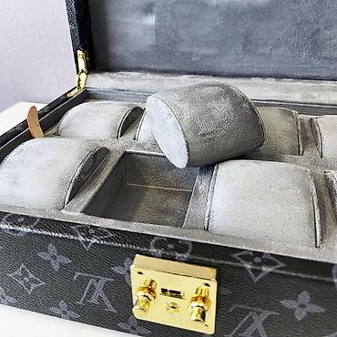 ручные часы мужские: 8-секционный органайзер для часов Louis Vuitton, черная кожаная — 2