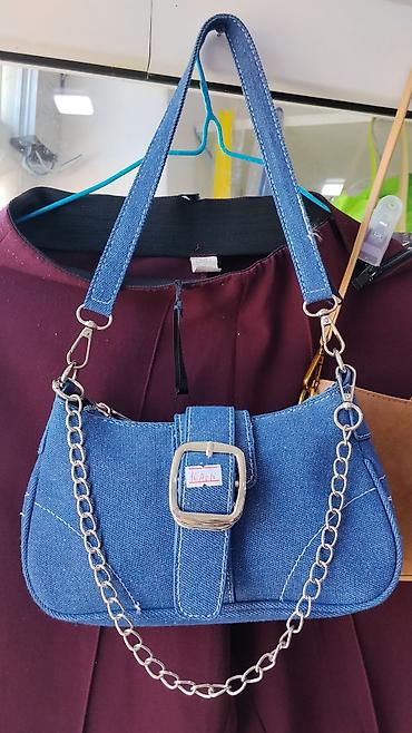 mekteb çanta: Denim çiyin çantası - Material: mavi cins parça, ağ tikiş detallar - — 1