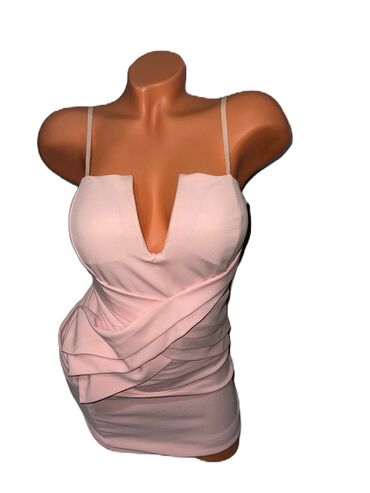 lanene haljine modeli: One size, bоја - Roze, Koktel, klub, Na bretele