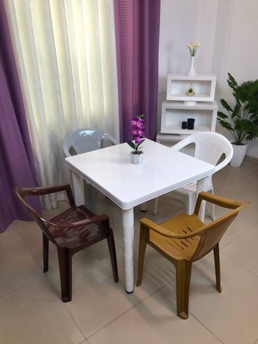 Bağ, çöl masa və oturacaq dəstləri: Yeni, Kvadrat masa, 4 stul, Açılmayan, Stullar ilə, Plastik, Azərbaycan — 6