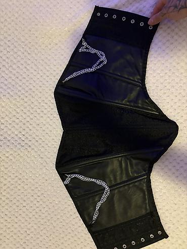 body bondage: Korset/steznik od eko kože sa čipkom - Materijal: kombinacija crne — 1