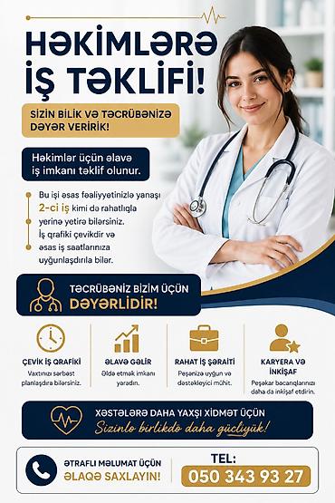 Həkim tələb olunur, İstənilən yaş, Təcrübəsiz, Dəyişən qrafik lalafo.az -da Həkim tələb olunur, İstənilən yaş, Təcrübəsiz, Dəyişən qrafik