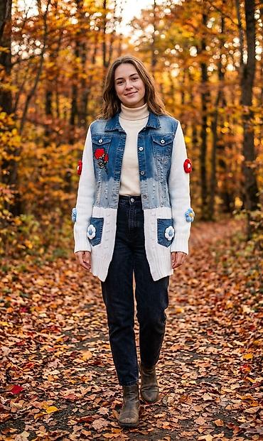 Qadınlar üçün denim-trikotaj qarışıq kardiqan - Model: uzun kəsimli lalafo.az -da Qadınlar üçün denim-trikotaj qarışıq kardiqan - Model: uzun kəsimli