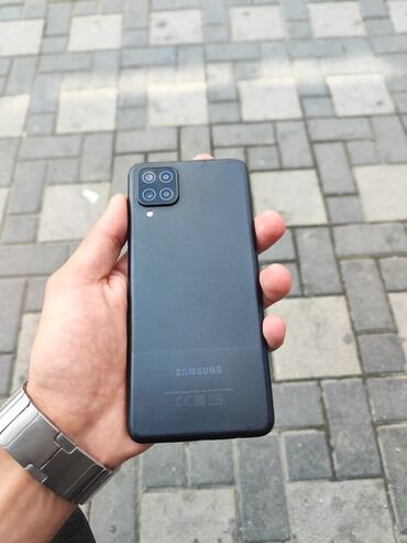 рабочий флай телефон: Samsung Galaxy A12, 128 ГБ, цвет - Черный, Кнопочный, Отпечаток пальца, Face ID