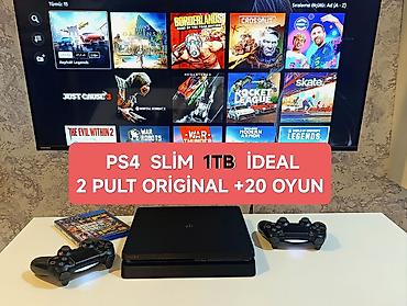 switch 2: PS4 slim 1TB əla vəziyətdə, hazır qoş oyna +2 pult original +20 oyun — 1