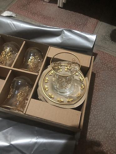 stekan nelbeki: Çay dəsti, rəng - Qızılı, Şüşə, 12 nəfərlik — 1