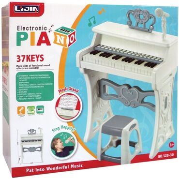 Игрушки: Детское пианино-синтезатор с микрофоном и стульчиком (37 клавиш)⠀