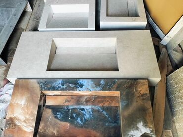 Moydadırlar: Mərmər effektli, düzbucaqlı formalı, qara rəngli dolablı asma tualet — 11