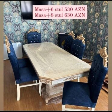 mebel stul: Qonaq otağı üçün, Yeni, Açılmayan, Dördbucaq masa, 6 stul