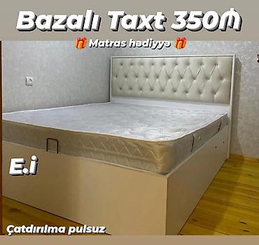 kreditle yataq mebelleri: Bazalı taxt – 350₼ - Başlıqlı, yumşaq kapitonajlı dizayn - Geniş alt — 1