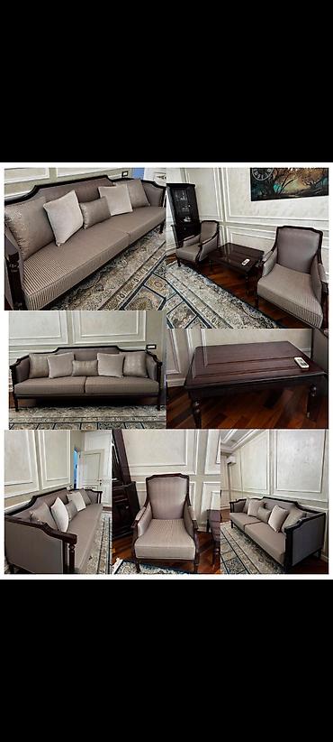 2 el mebel: İşlənmiş, Divan, Jurnal masası, 2 kreslo — 1