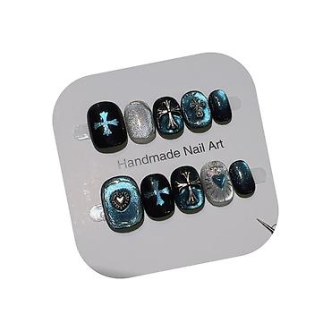 sat prsten: Ručno rađene presovane nokti-tipse – kolekcija “Teal Galaxy” - Set — 5