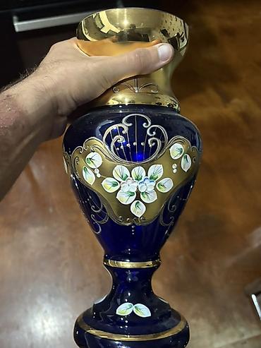 xonca konfeti: Kobalt mavi şüşədən zərif dekor dəsti - Material: qalın kobalt mavi — 4