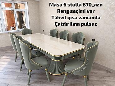 Yemək otağı üçün zərif masa–stul dəsti - Dəst: 1 masa + 6 stul -