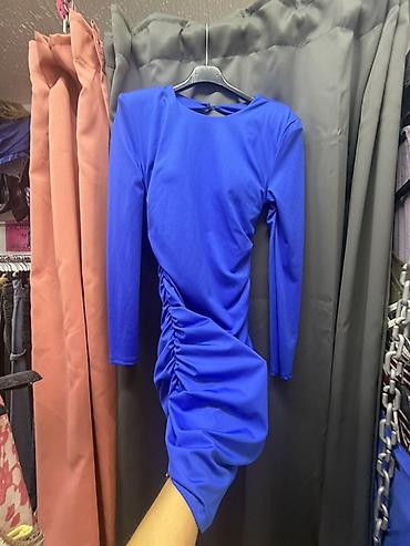 plavi french: Elegantna asimetrična haljina u kobaltno plavoj boji S/m velicina - — 1