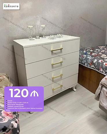 ucuz kamot: Ağ rəngdə, zərif dizaynlı komod - Ölçülər: D 40 × H 100 × E 80 sm - — 1
