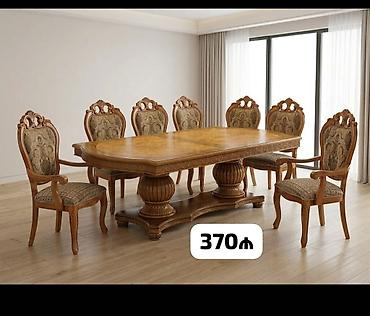 Qonaq otağı üçün, İşlənmiş, Açılan, Dördbucaq masa, 8 stul