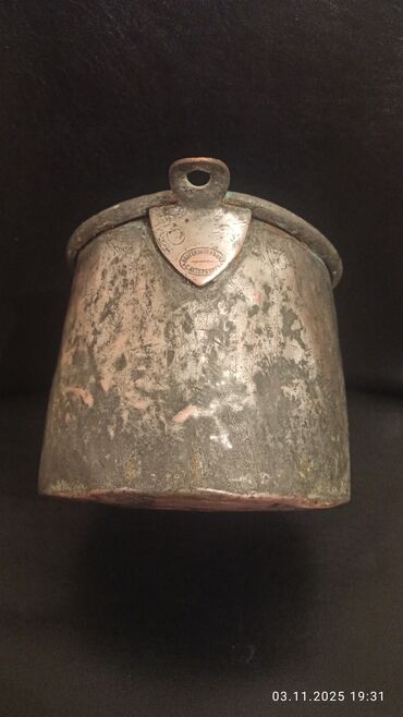 Əntiq qablar: Məhsul: Mis qab – kolleksiya üçün köhnə tipli metal qazan/kasa 1903 il — 9