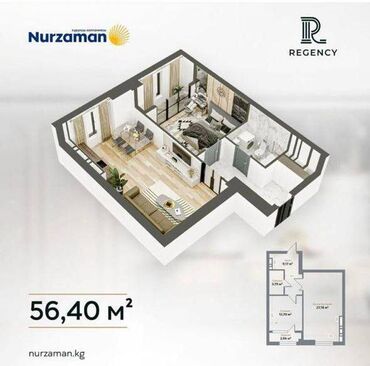 Продажа квартир: 2 комнаты, 57 м², Элитка, 7 этаж, ПСО (под самоотделку)