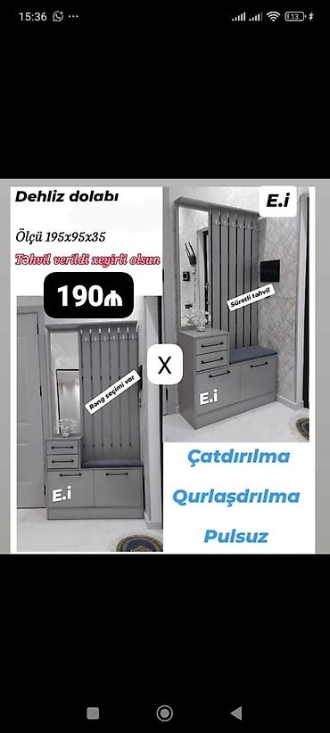 Dehliz dolabı – ölçü: 195×95×35 sm - Asılqanlı panel və böyük güzgü - — 1