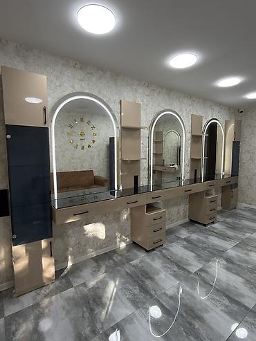 зеркало с подсветкой: Salon üçün vizaj/saç ustası masasının dəsti - Dizayn: Yumru başlı — 1