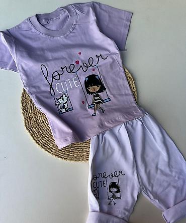 qız: Uşaq geyim dəsti – “Forever Cute” printi - İki hissəli dəst: qısaqol — 3