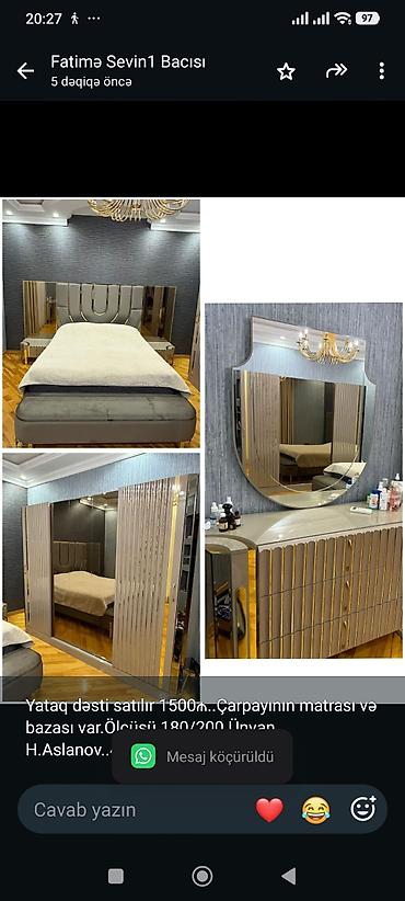 Yataq dəsti satılır 1500₼. Çarpayının matrası və bazası var.Ölçüsü lalafo.az -da Yataq dəsti satılır 1500₼. Çarpayının matrası və bazası var.Ölçüsü